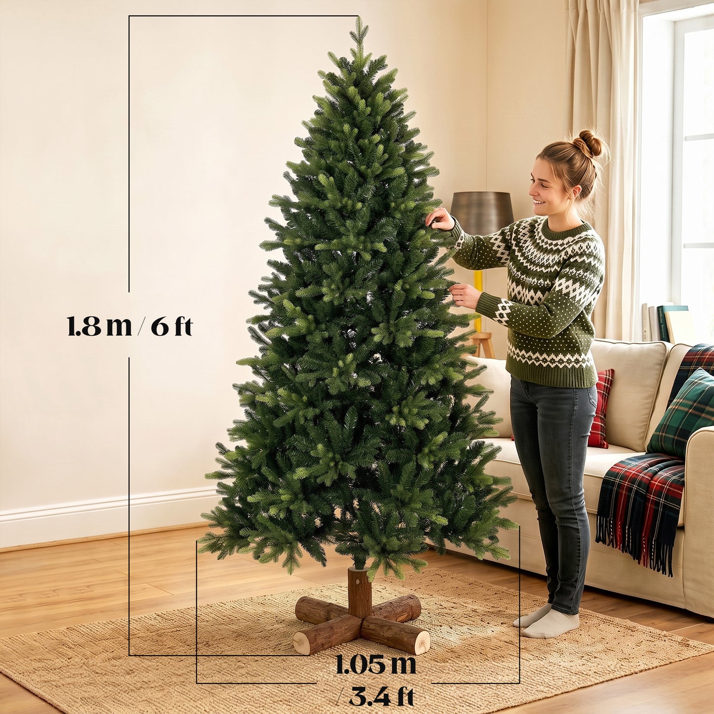 HOMCOM Artificial Christmas Tree, Hinged Xmas Tree with 2419 PE & PVC Branch Tips, 6ft, Green