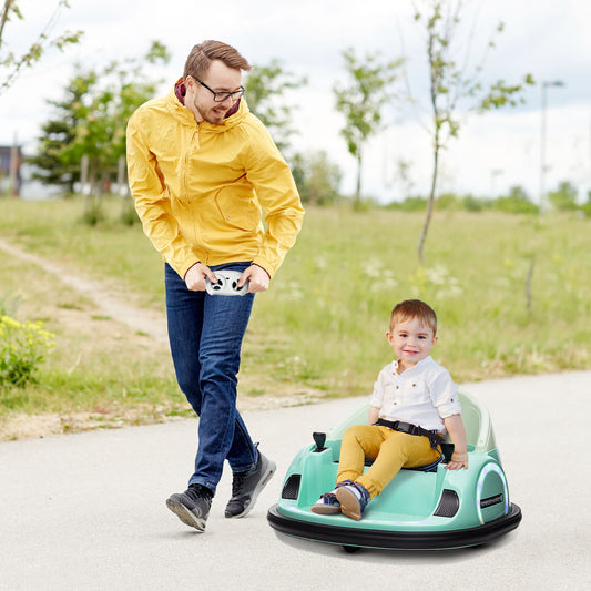 AIYAPLAY 360Â° Rotation Kids Bumper Car, 12V Waltz Car with Remote Control, Dual Joystick, Music, Lights, Green