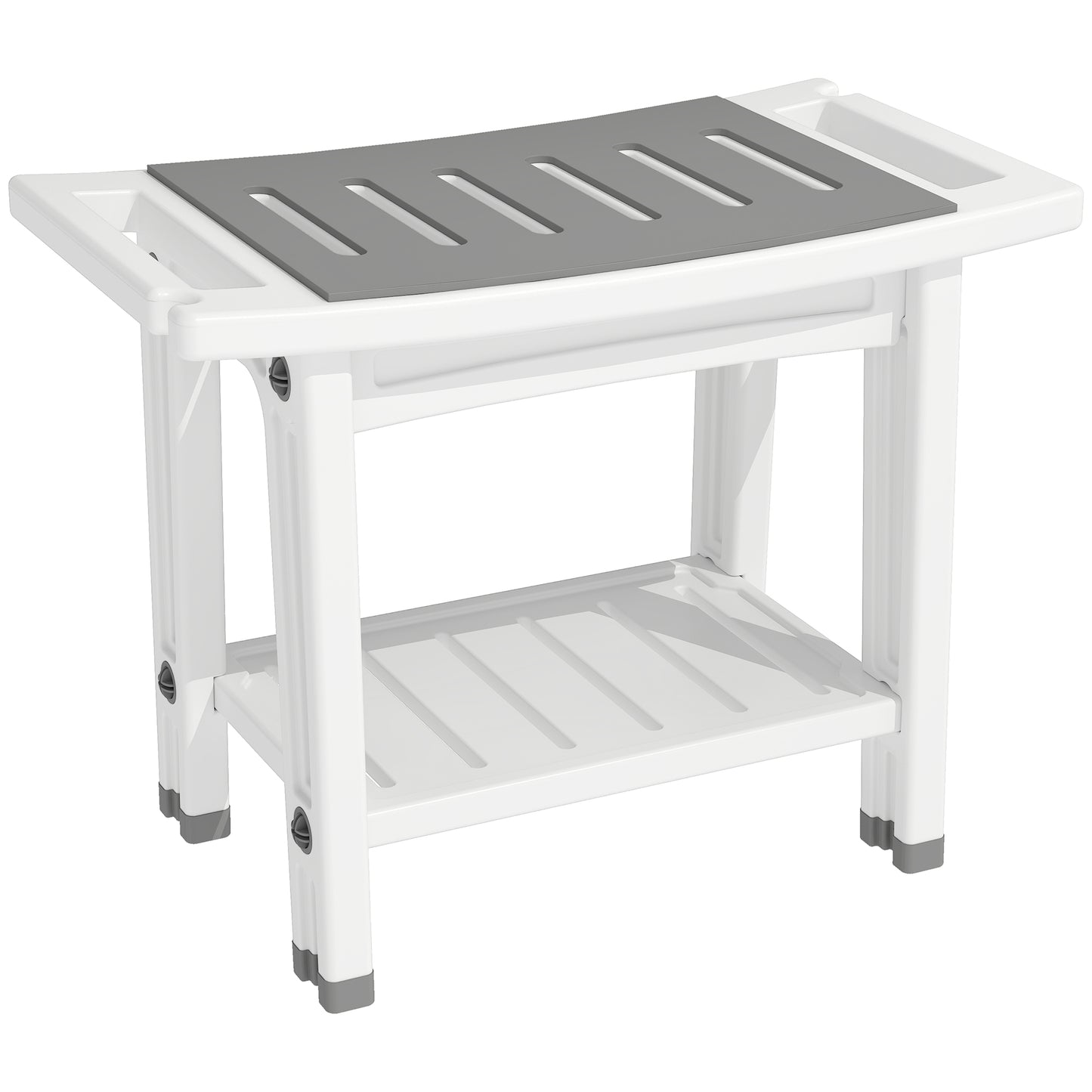 HOMCOM Shower Bench 2-Tier Shower Stool Bathroom with Shelf White and Grey