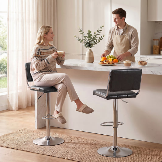 HOMCOM Bar Stools Modern PU Leather Adjustable Breakfast Bar Stools Backrest Set of 2 Grey
