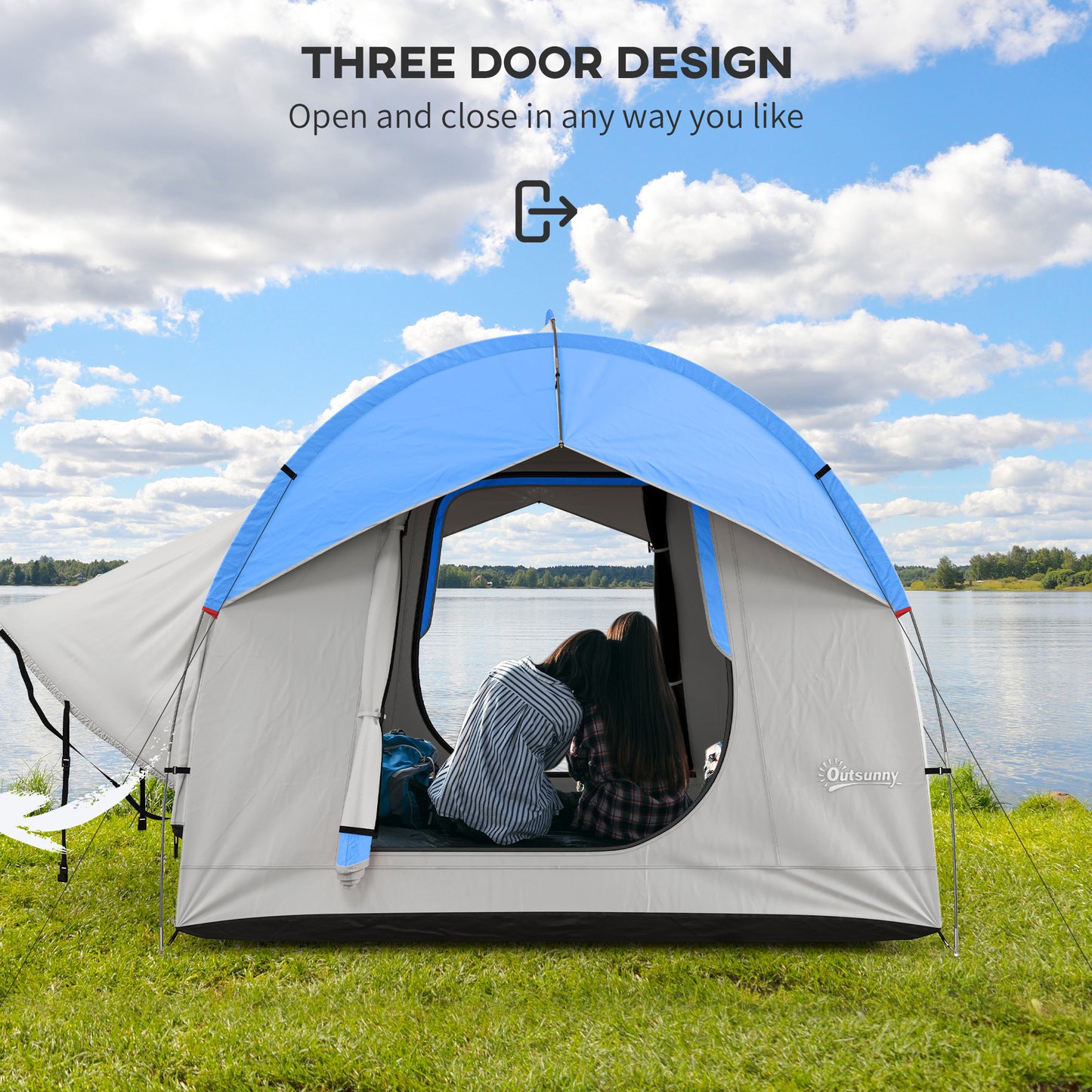 Outsunny SUV Car Tent for Camping, Waterproof PU2000mm, 5 Man Tailgate Tent, 2.4 x 2.1 m, Grey and Blue