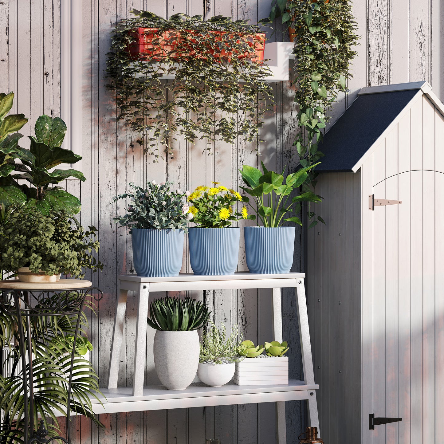 Outsunny Set of Three Ð¤22cm Planters - Blue