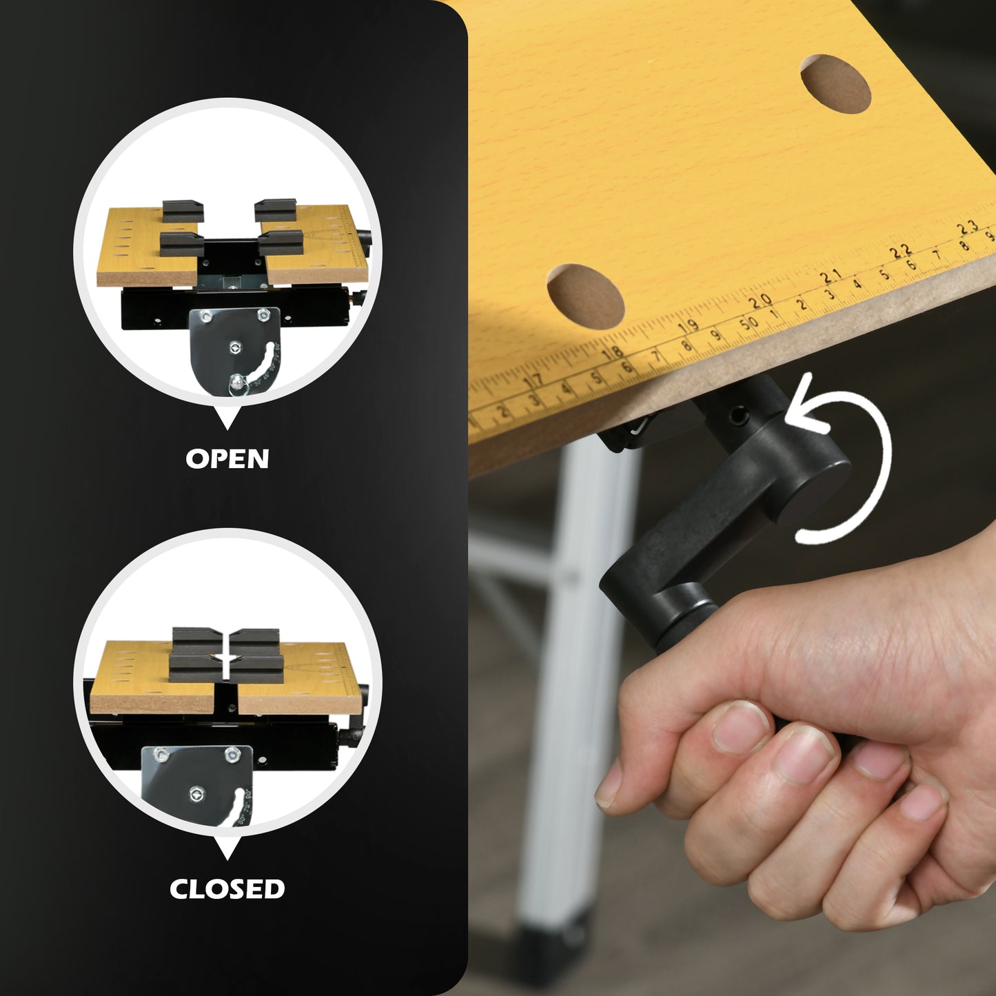 HOMCOM Portable Folding Workbench with Adjustable Height & Angle, Work Bench with 4 Adjustable Clamping Pegs, Beige