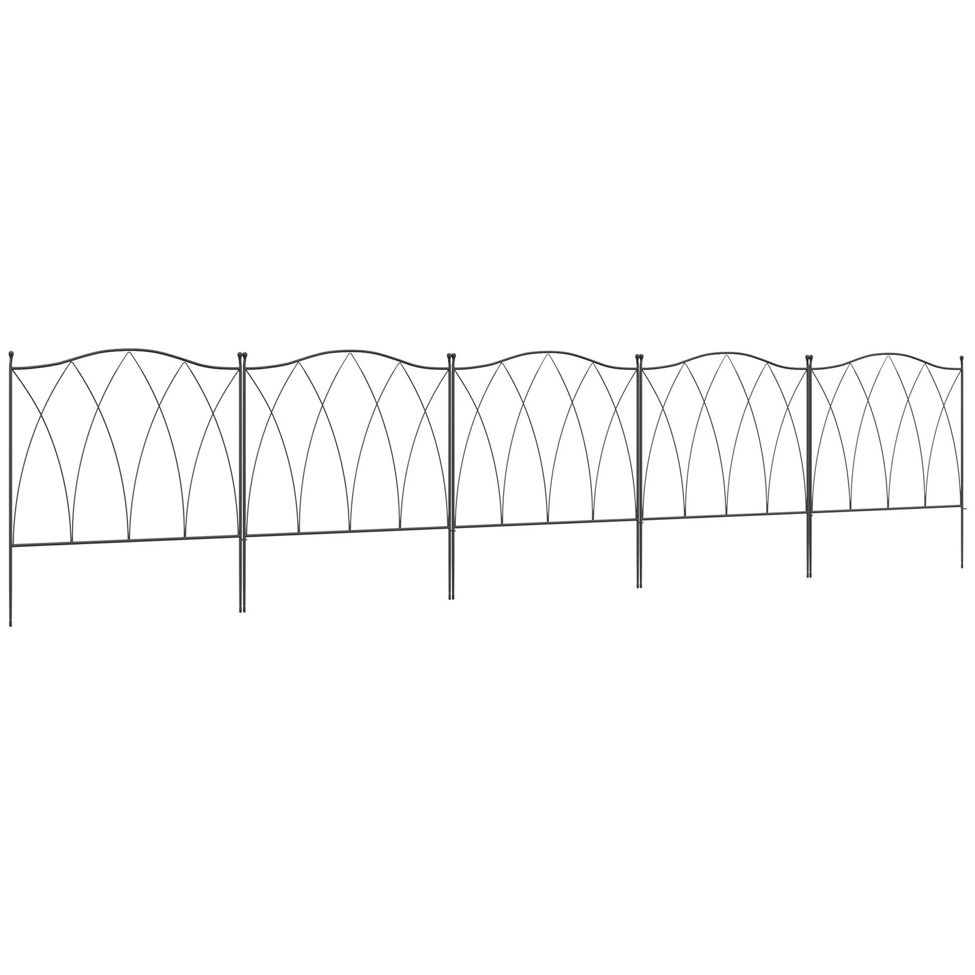 Outsunny Set of Five 61.5cm Decorative Metal Fence Panels - Black