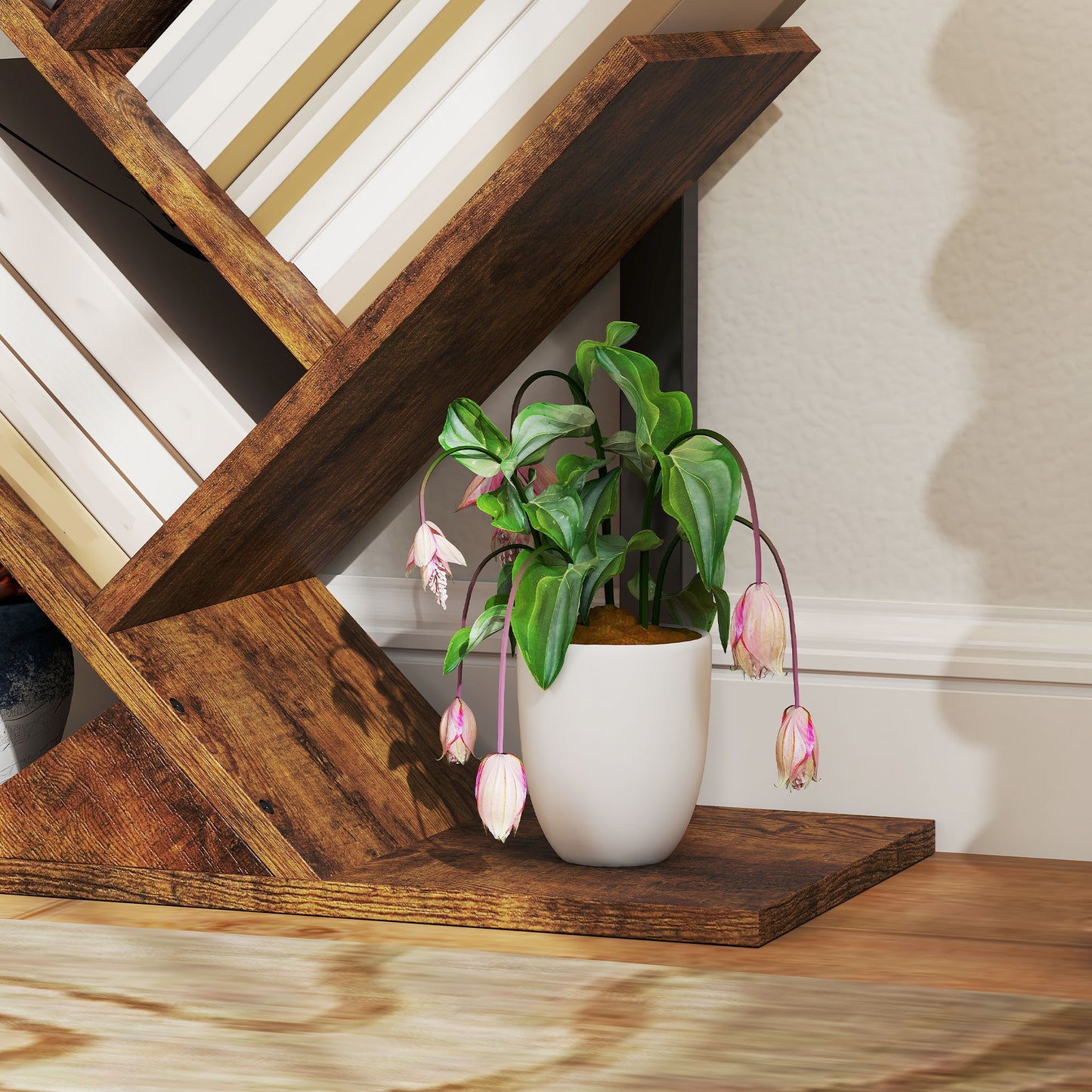 HOMCOM Four-Section Tree Bookcase - Wood-Effect