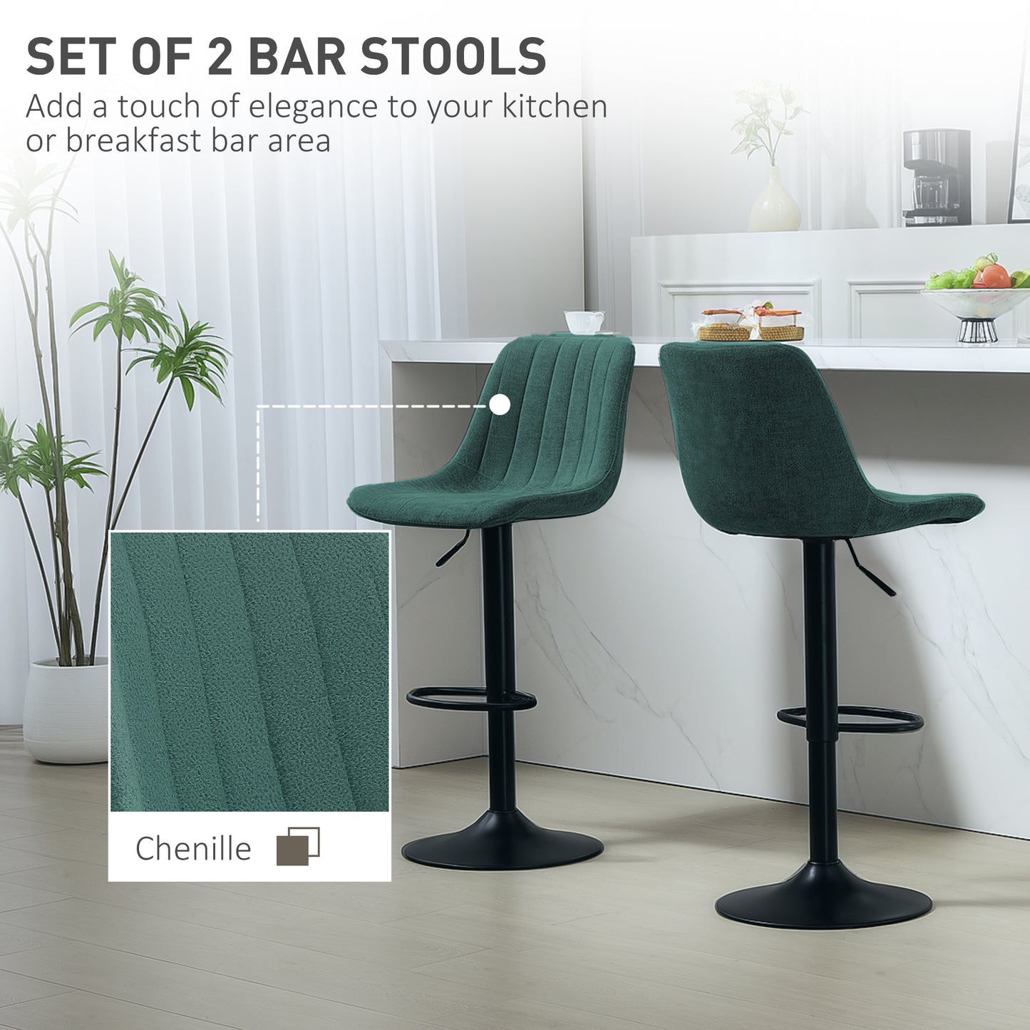HOMCOM Set of Two Chenille-Feel Tub Bat Stools - Green