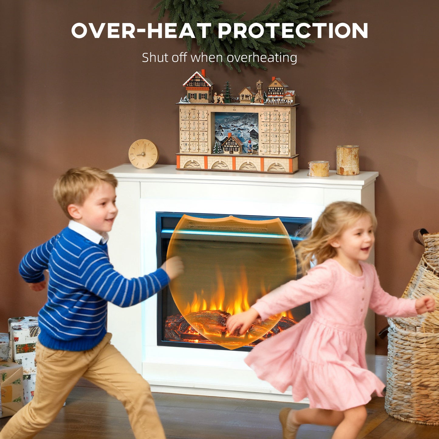 HOMCOM Electric Fireplace with 12 Colours Realistic Flame Effect & 5 Brightness Levels, 1000W/2000W Inset Electric Fire and Mantel Reach up to 30 mÂ² Space with Remote & Timer for Living Room, White