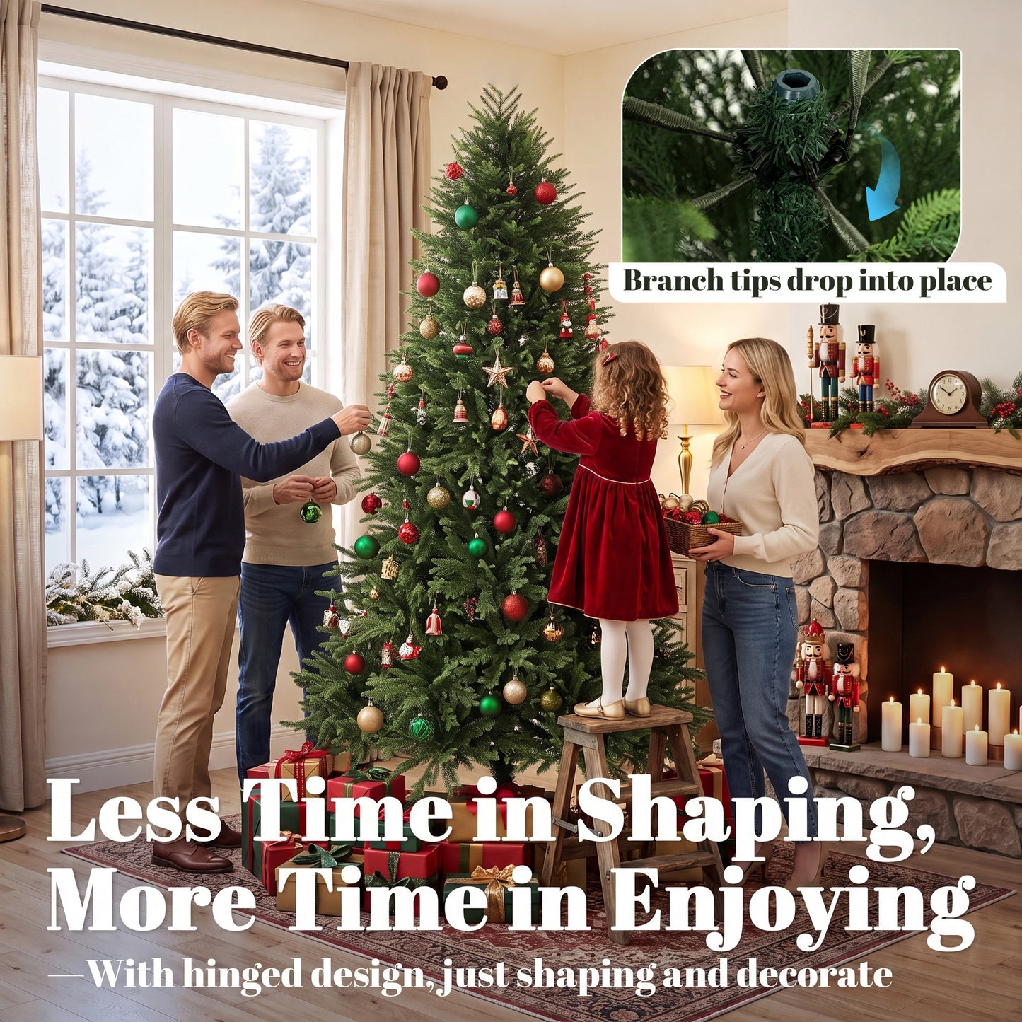 HOMCOM 6ft Artificial Christmas Tree, Hinged Xmas Tree with Realistic 751 PE & PVC Branch Tips, Fir Wood Base, Green