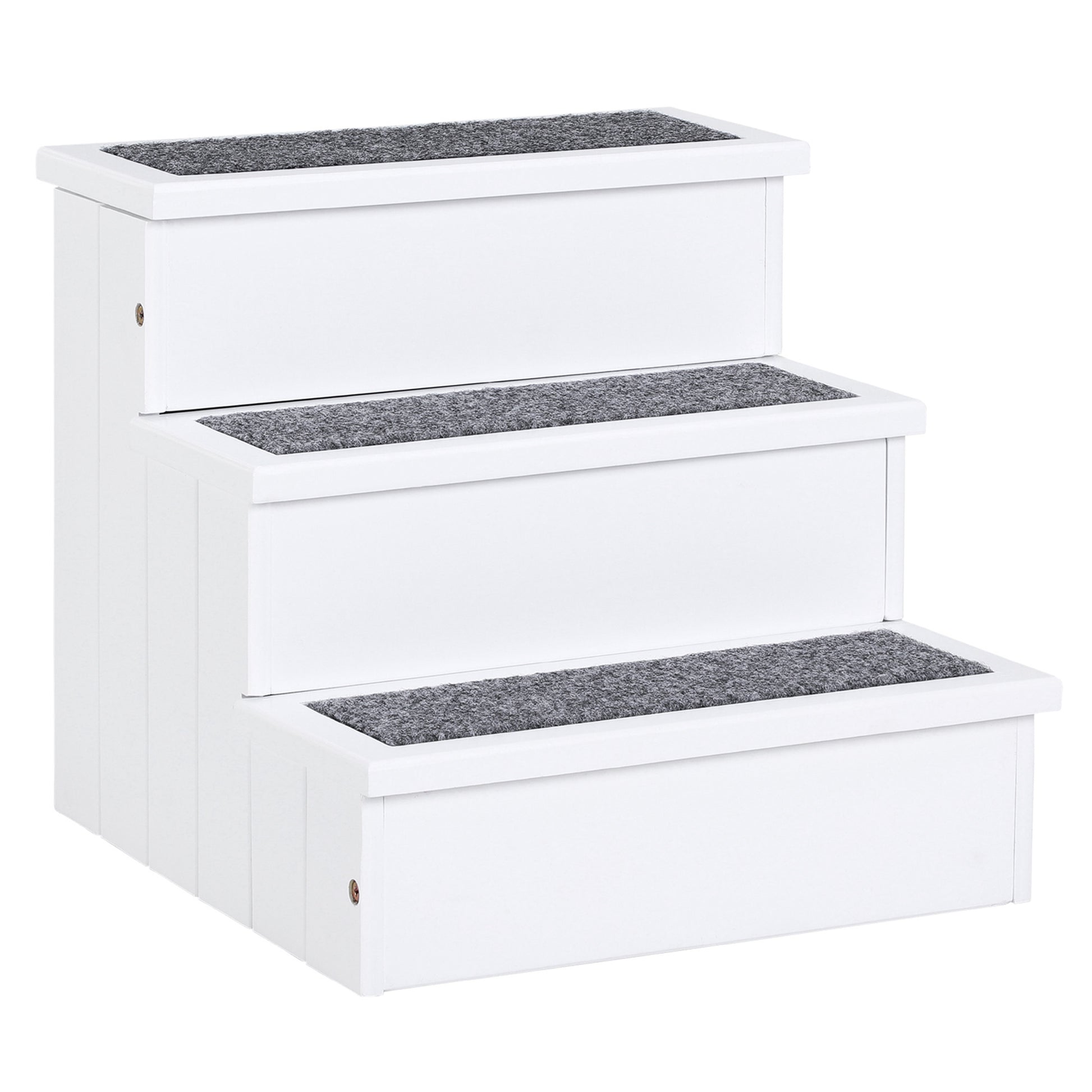 PawHut Dog Steps for Bed Sofa, 3 Step Wooden Dog Stairs for Sofa, Pet Stairs with Storage for Small Cats and Puppy, White