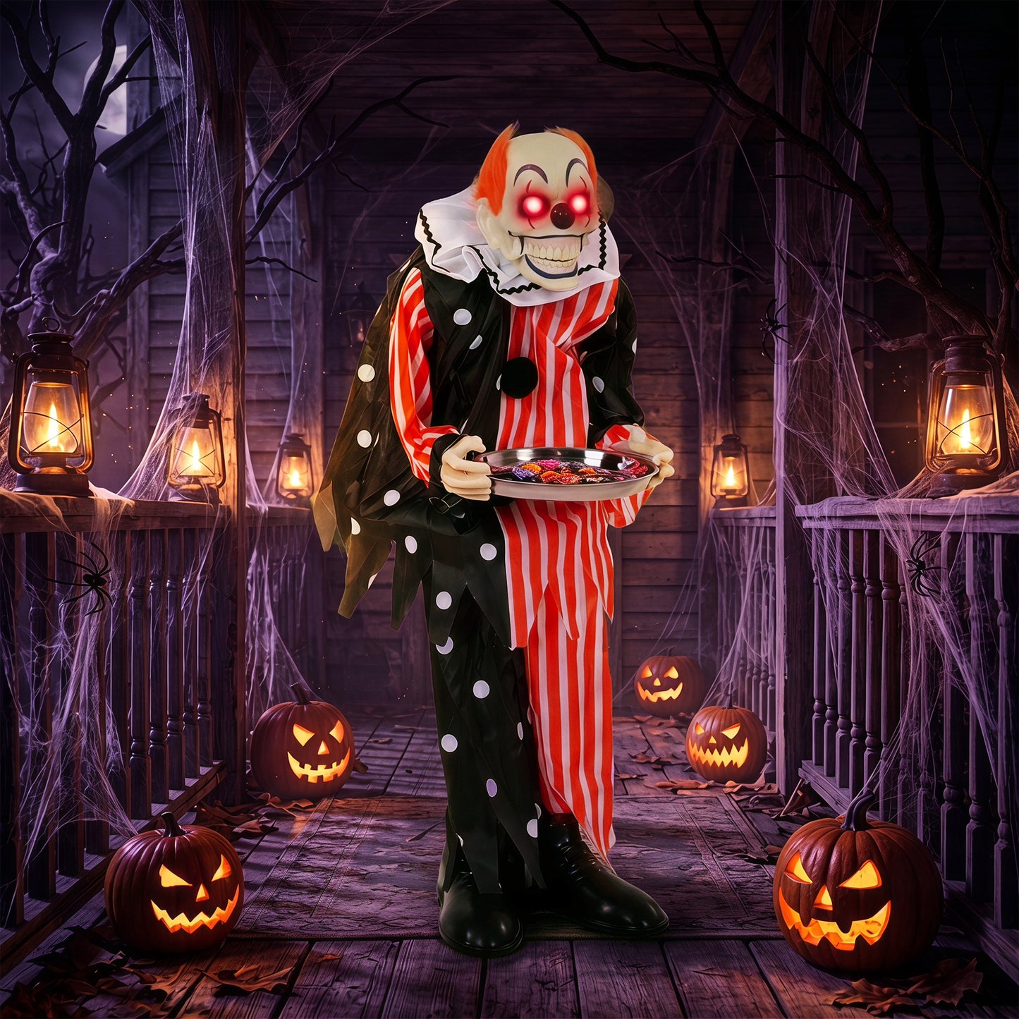 HOMCOM Animated Clown Halloween Decoration, Scary Halloween Animatronics Decor with Sound Touch Activated