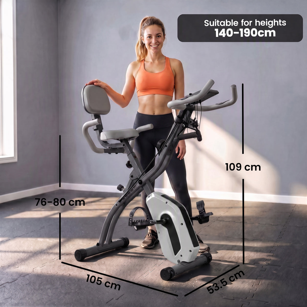 SPORTNOW 4-In-1 Folding Exercise Bike with Resistance Bands, Bluetooth App, 8-Level Magnetic Resistance, LCD Display, Grey
