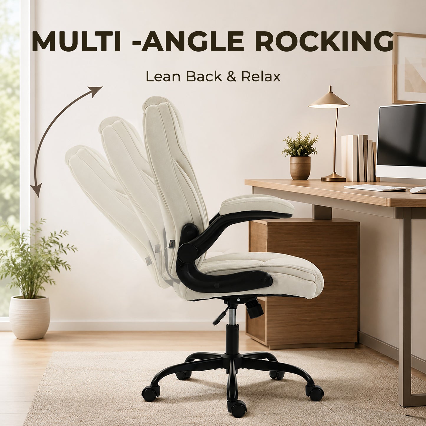HOMCOM Office Chair, Ergonomic Desk Chair with Flip-up Armrest, Pocket Springs, Swivel Wheels, Adjustable Height, Beige