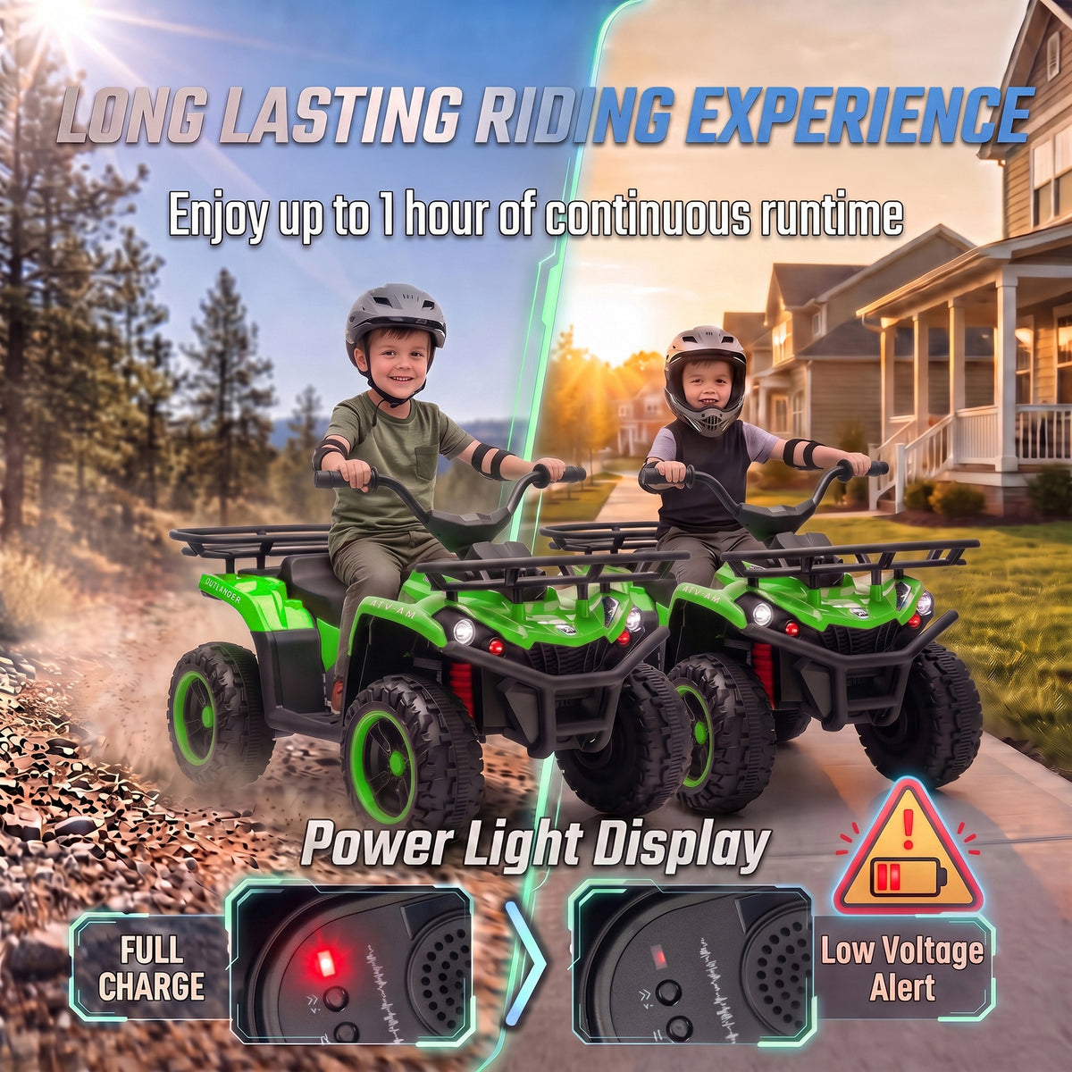AIYAPLAY 12V Kids Electric Quad Bike, Ride on ATV with Dual Motors, Soft Start, Storage, Music, Lights for 3-8 Years, Green