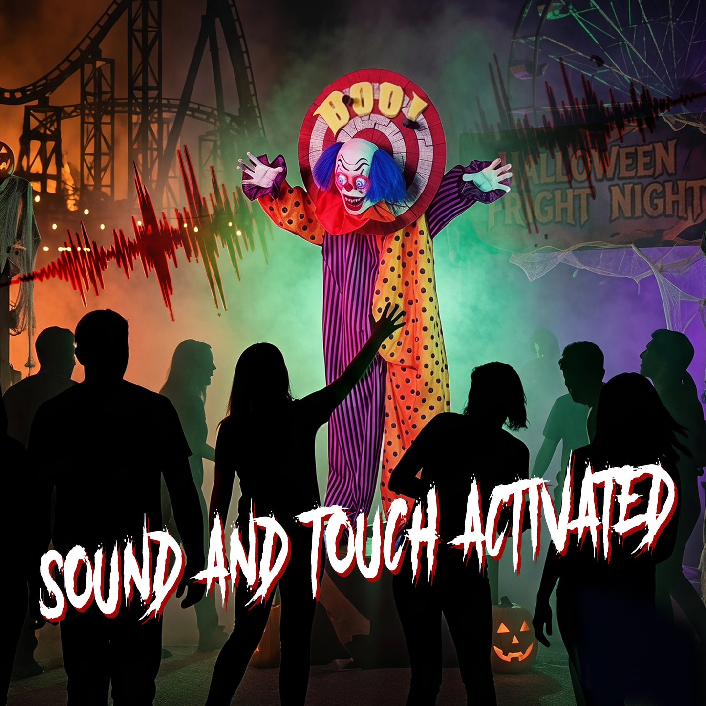 HOMCOM 167 cm Life Size Animated Clown Halloween Decoration, Scary Halloween Animatronics Decor with Sound Touch Activated
