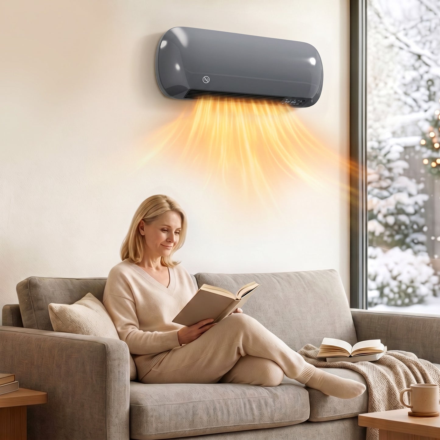HOMCOM 2000W Ceramic Electric Heater with Fan, Adjustable Thermostat, Wall Mounted - Grey