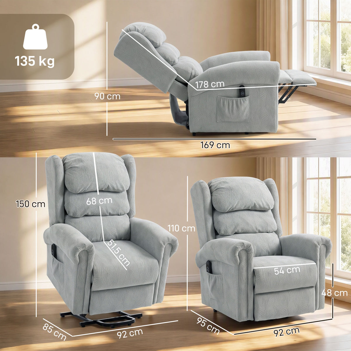 HOMCOM Velvet-Feel Electric Riser Recliner Chair - Grey