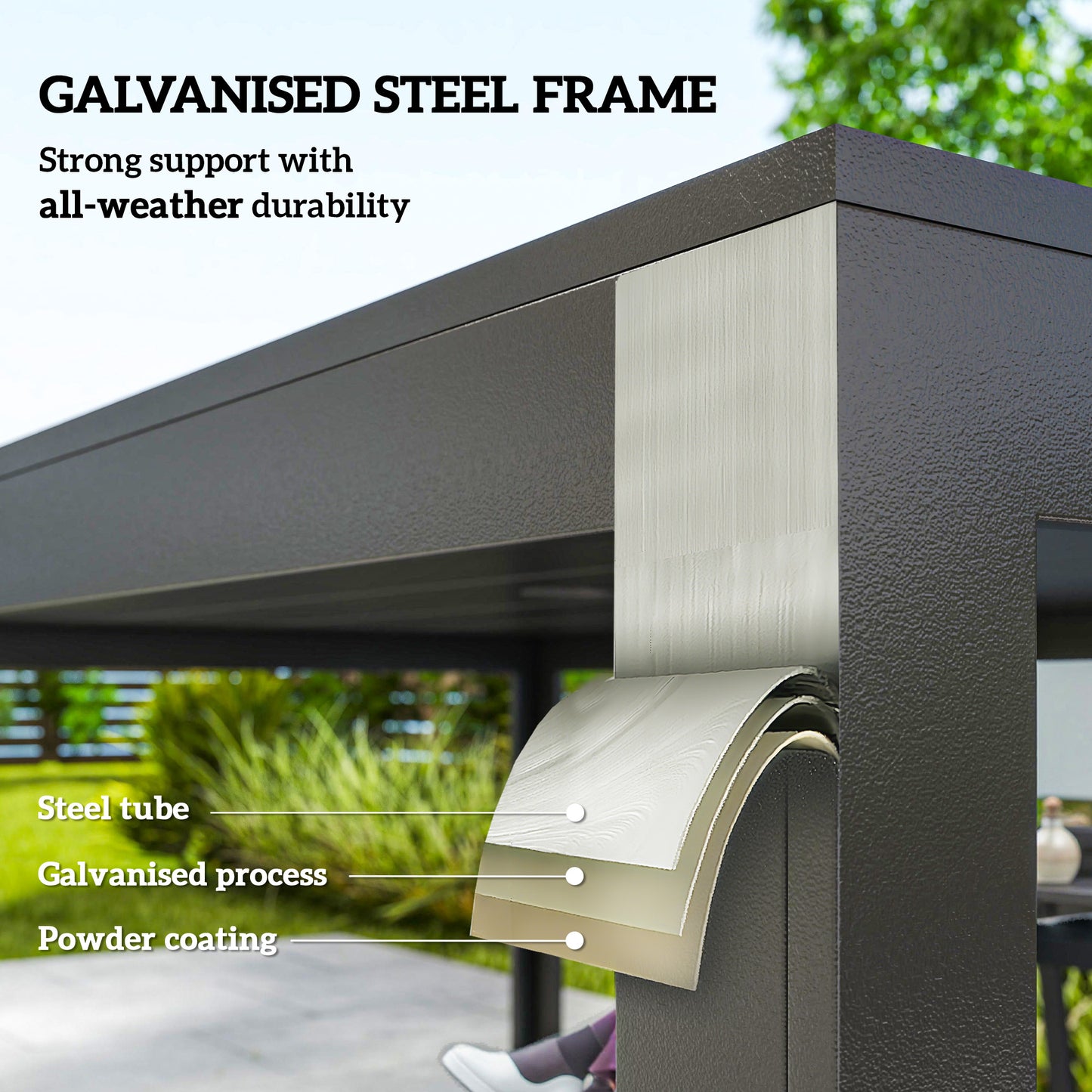 Outsunny Seven-Piece Minimal Metal Garden Dining Set, with Parasol Hole - Black