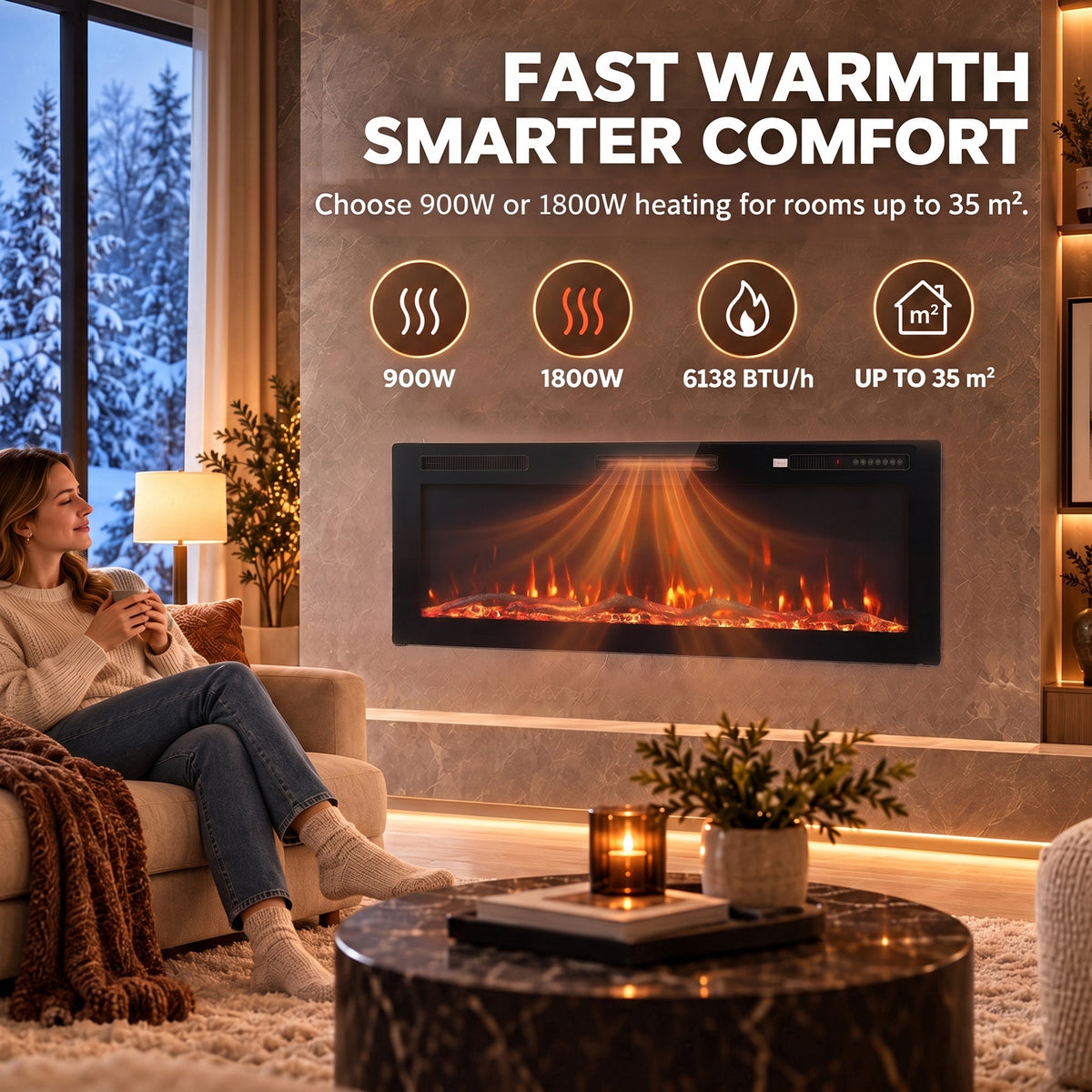 HOMCOM 3 IN 1 Slim Electric Fire, Wall Mounted/Recessed/Freestanding, Electric Fireplace with 12 Flame Colours, 5 Brightness