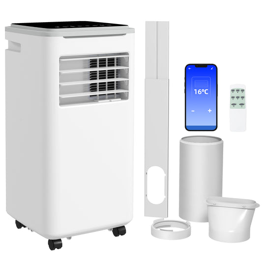 HOMCOM 9000 BTU Portable Air Conditioner, Smart Home WiFi Compatible, 4 in 1 Air Conditioning Unit, Dehumidifier, Fan with Remote, 24H Timer, Window Venting Kit, 20mÂ², R290, A Energy Efficiency