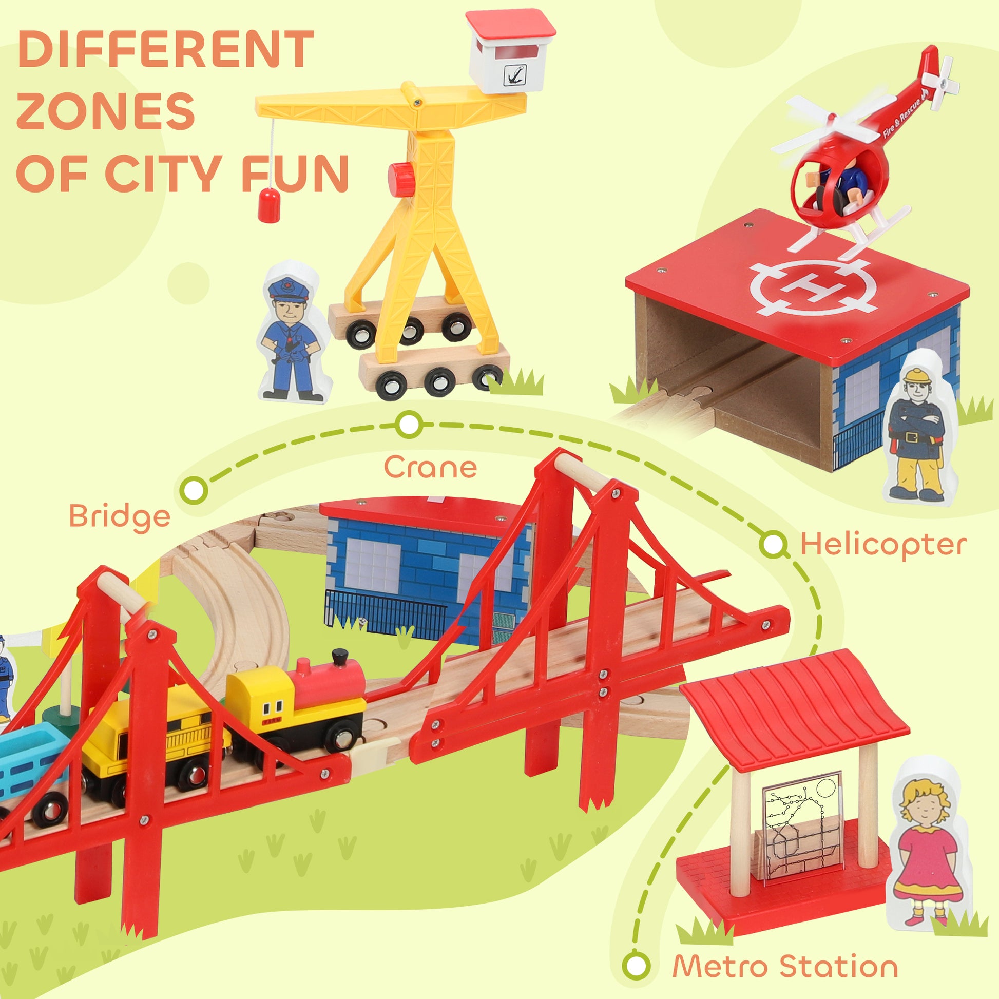 AIYAPLAY 133-Piece Wooden Train Set, Toy Train with Crane, Storage Box, for Kids Ages 3+