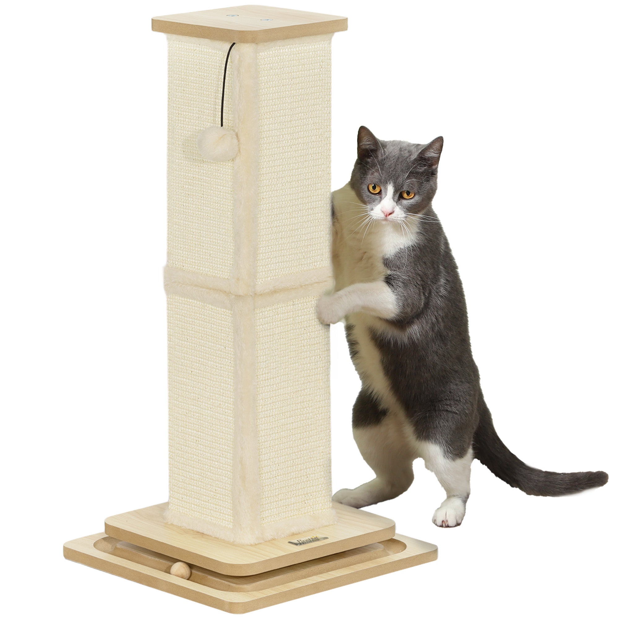 PawHut 3-in-1 Cat Scratching Post, 67cm Cat Scratcher w/ Track Ball To ...