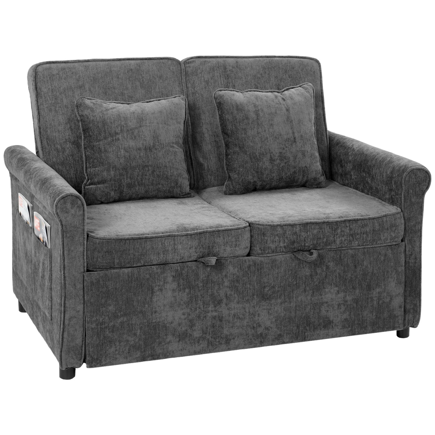 HOMCOM 2 Seater Sofa Bed 3-in-1 Convertible Chenille Pull Out Sleeper Sofa with 5-Position Adjustable Backrest, Grey