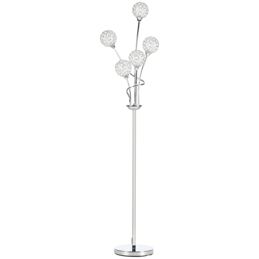 HOMCOM Floor Lamps for Living Room Bedroom with 5 Light, Modern Upright Standing Lamp, 34x25x156cm, Silver