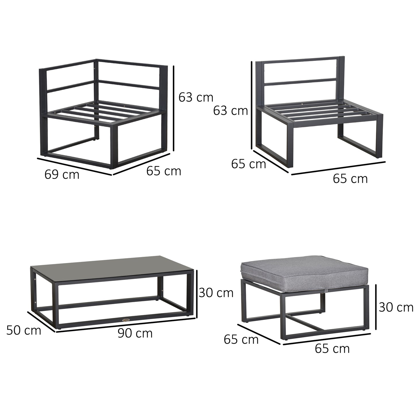 Outsunny 5 Pieces Outdoor Patio Furniture Set, Sofa Couch with Glass Coffee Table, Cushioned Chairs and Aluminum Tube, for Balcony Garden Backyard, Grey