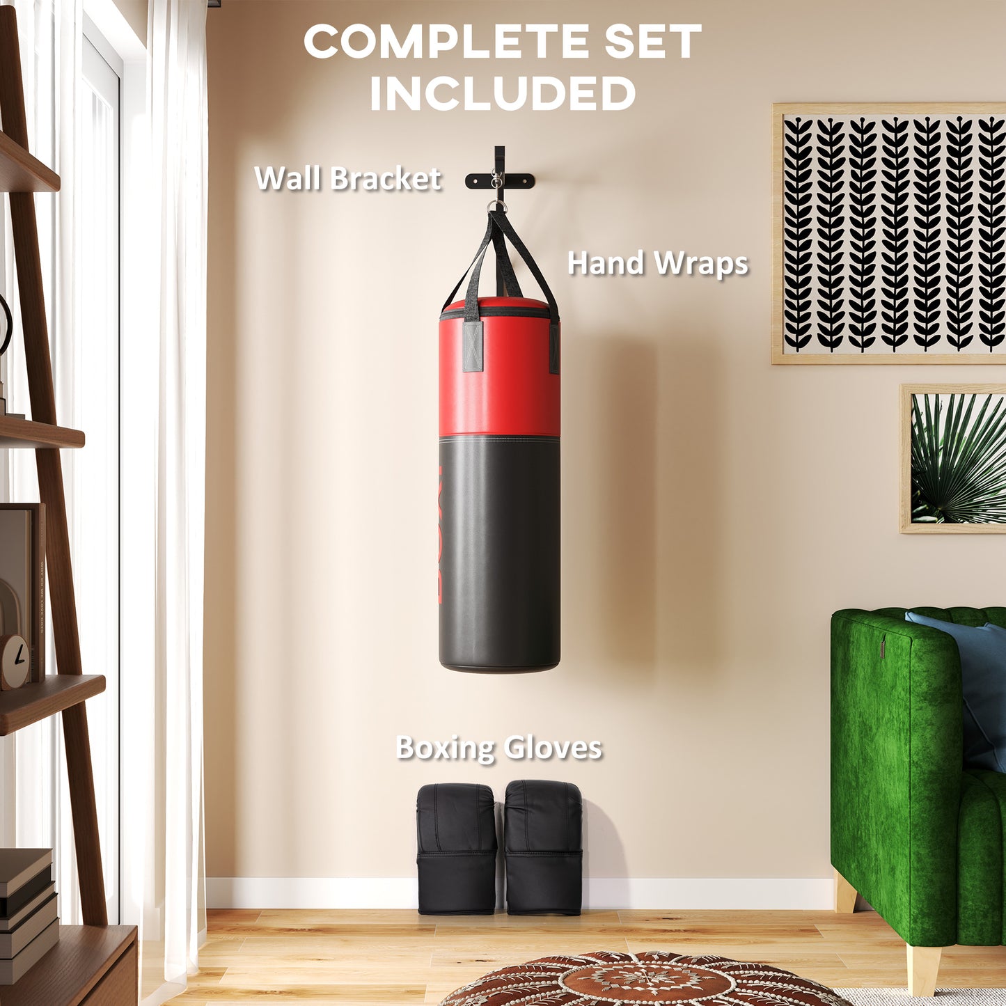 SPORTNOW Unfilled Punching Bag Set with Boxing Bag Bracket, Boxing Gloves, Hand Wraps and 360Â° Swivel Hook
