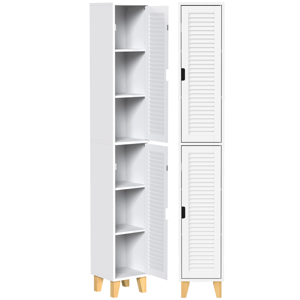 HOMCOM 170cm Tall Bathroom Storage Cabinet, Freestanding Bathroom Cabinet with Louvered Doors, Adjustable Shelf, White Default Title