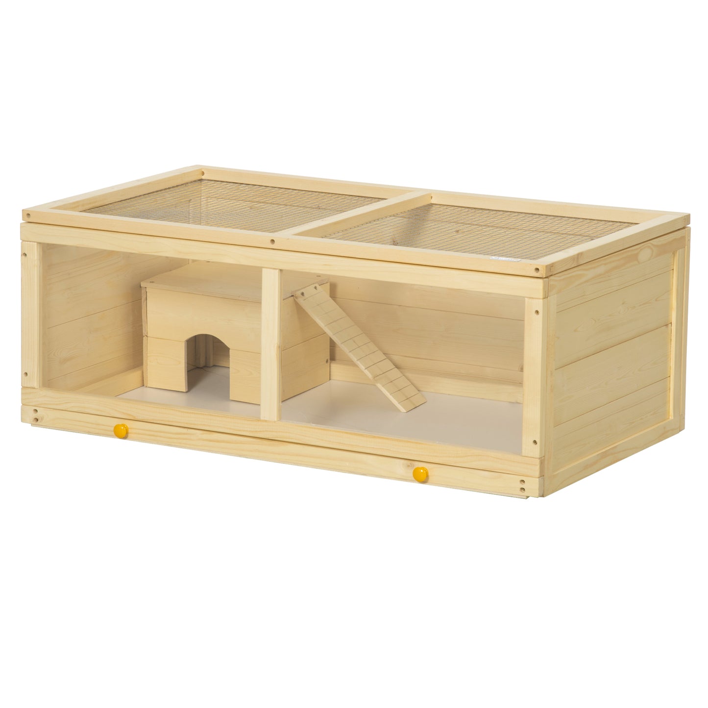PawHut Wooden Hamster Cage with Sliding Tray, Openable Top, Hut for Syrian Hamster, Natural Wood Finish Default Title