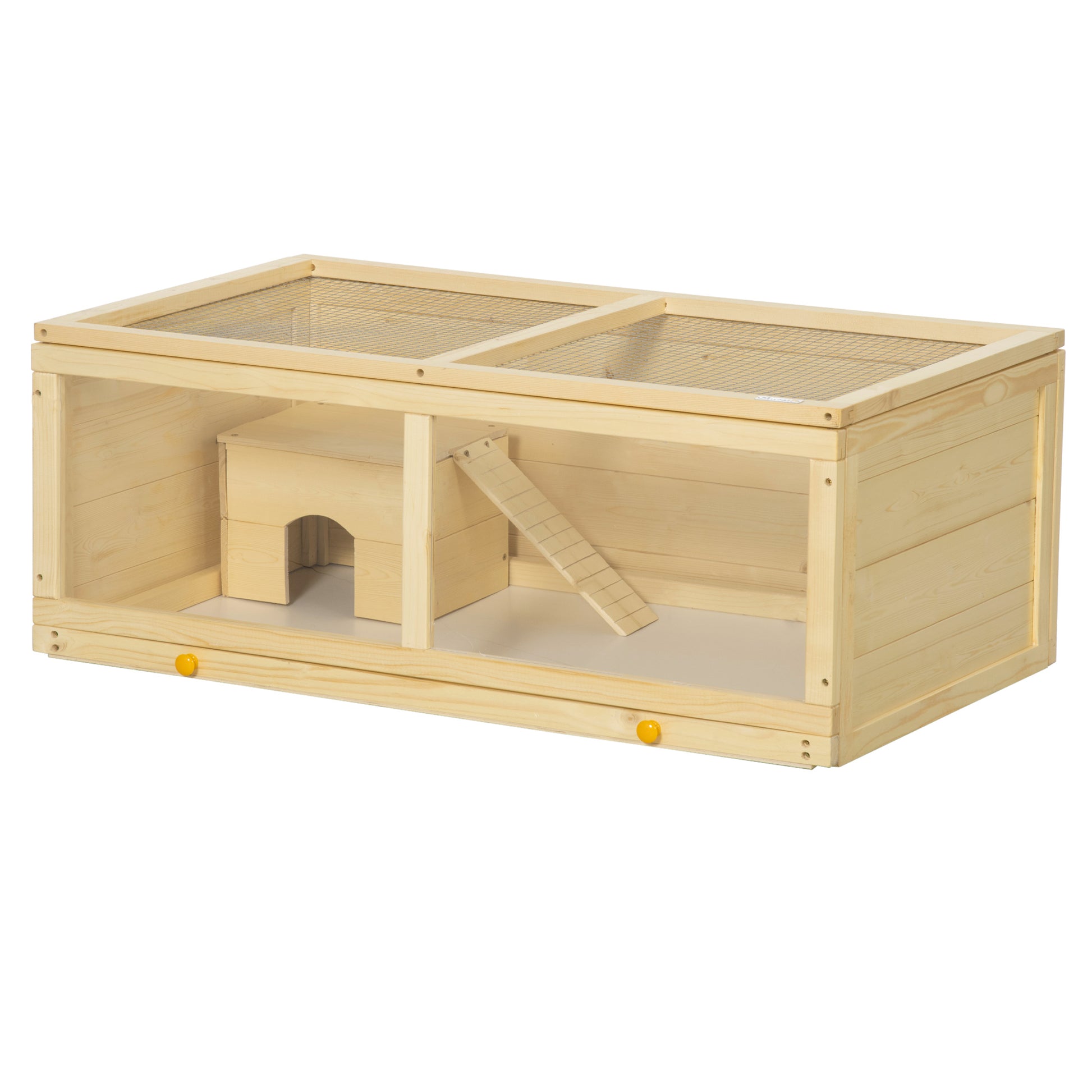 PawHut Wooden Hamster Cage with Sliding Tray, Openable Top, Hut for Syrian Hamster, Natural Wood Finish Default Title