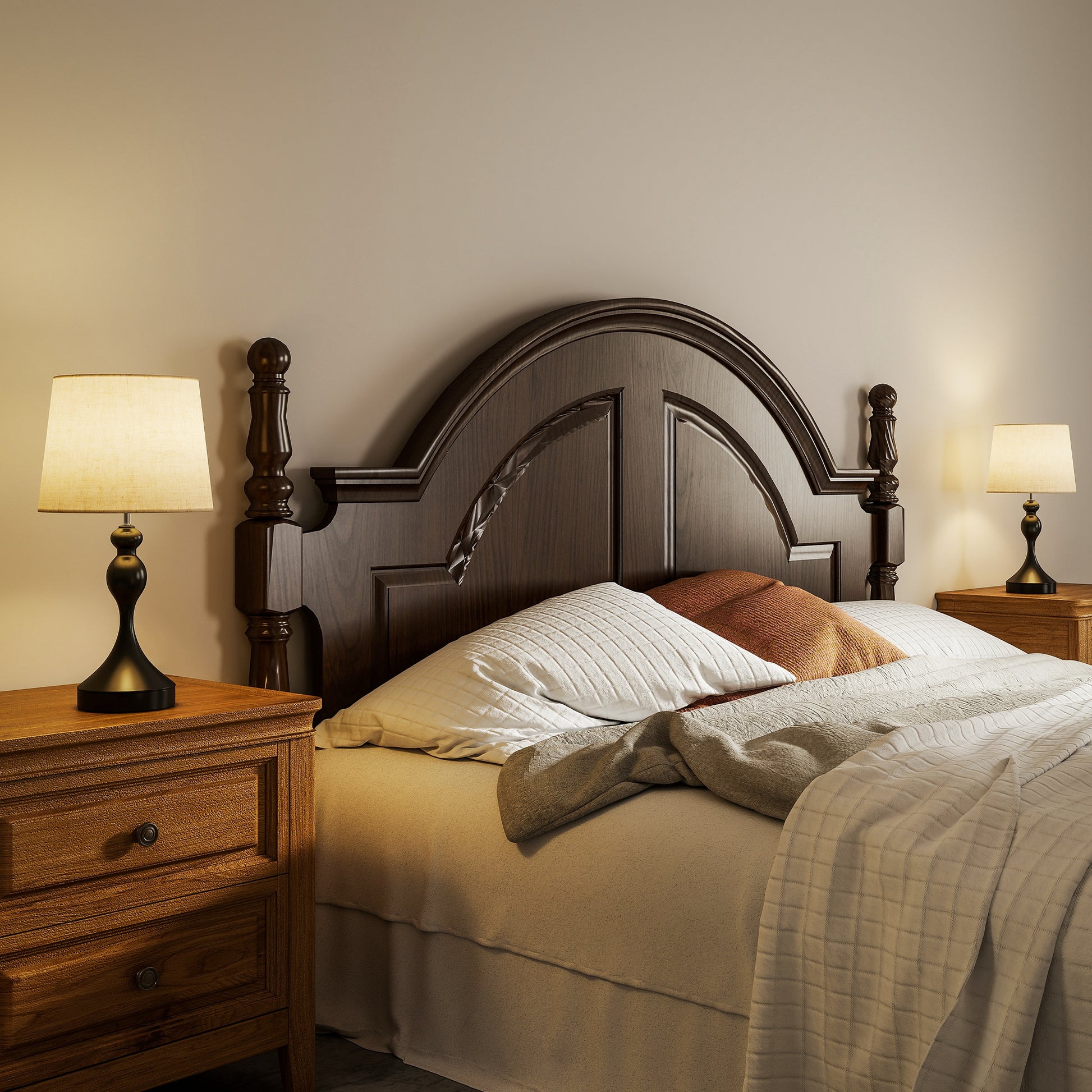 HOMCOM Set of Two Three-Colour Lamps, with USB Ports - Black/Beige