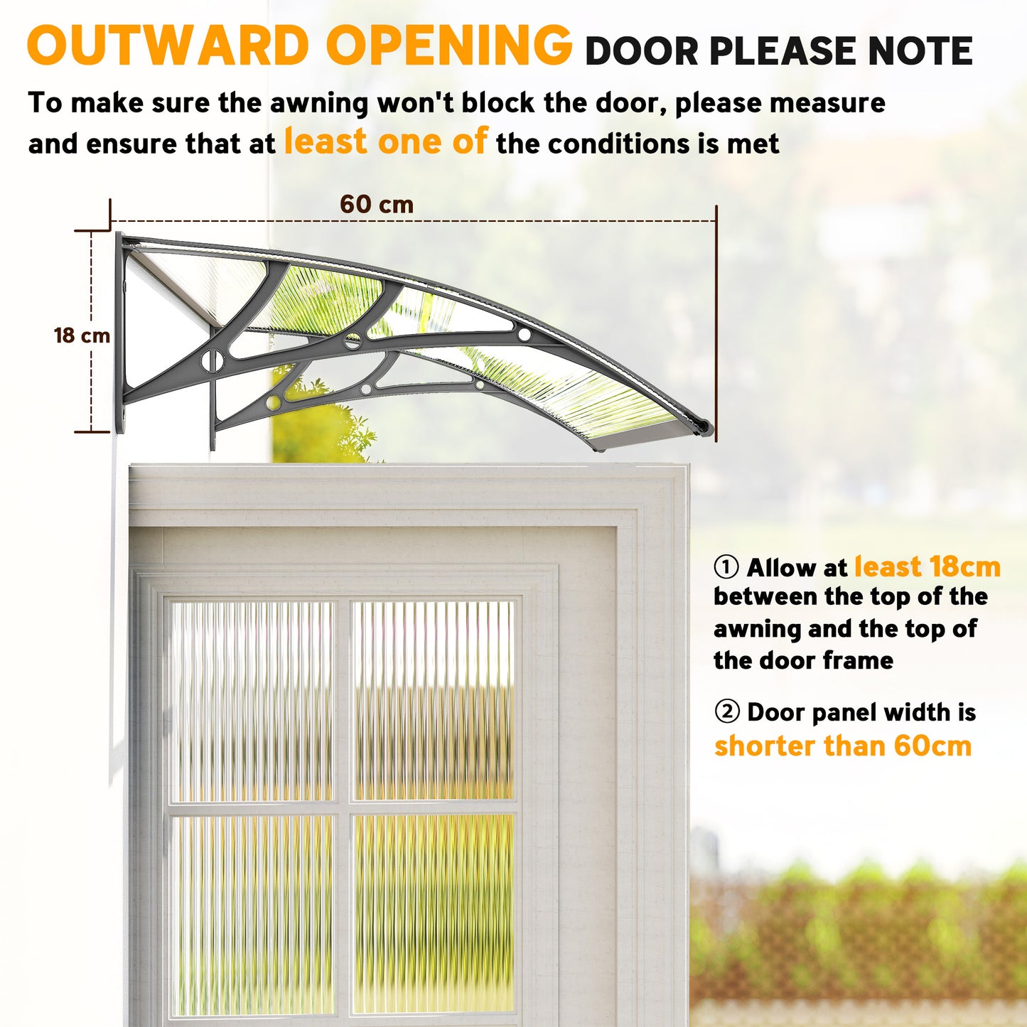 Outsunny Front Door Canopy, Outdoor Awning, Rain Shelter, 110 x 60cm, Grey
