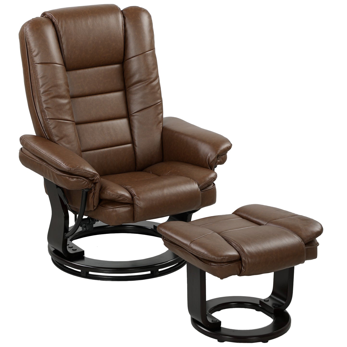 HOMCOM Faux Leather 135Â° Reclining Chair and Footstool - Brown
