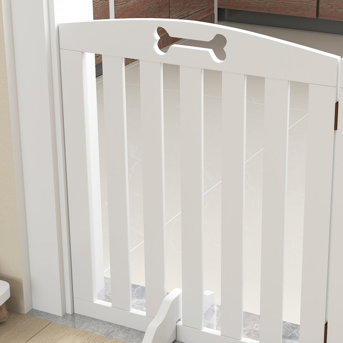PawHut Wooden Dog Gate, Freestanding Pet Gate with Support Feet for Doorways, Hallways, Stairs, 155L x 61H cm, White