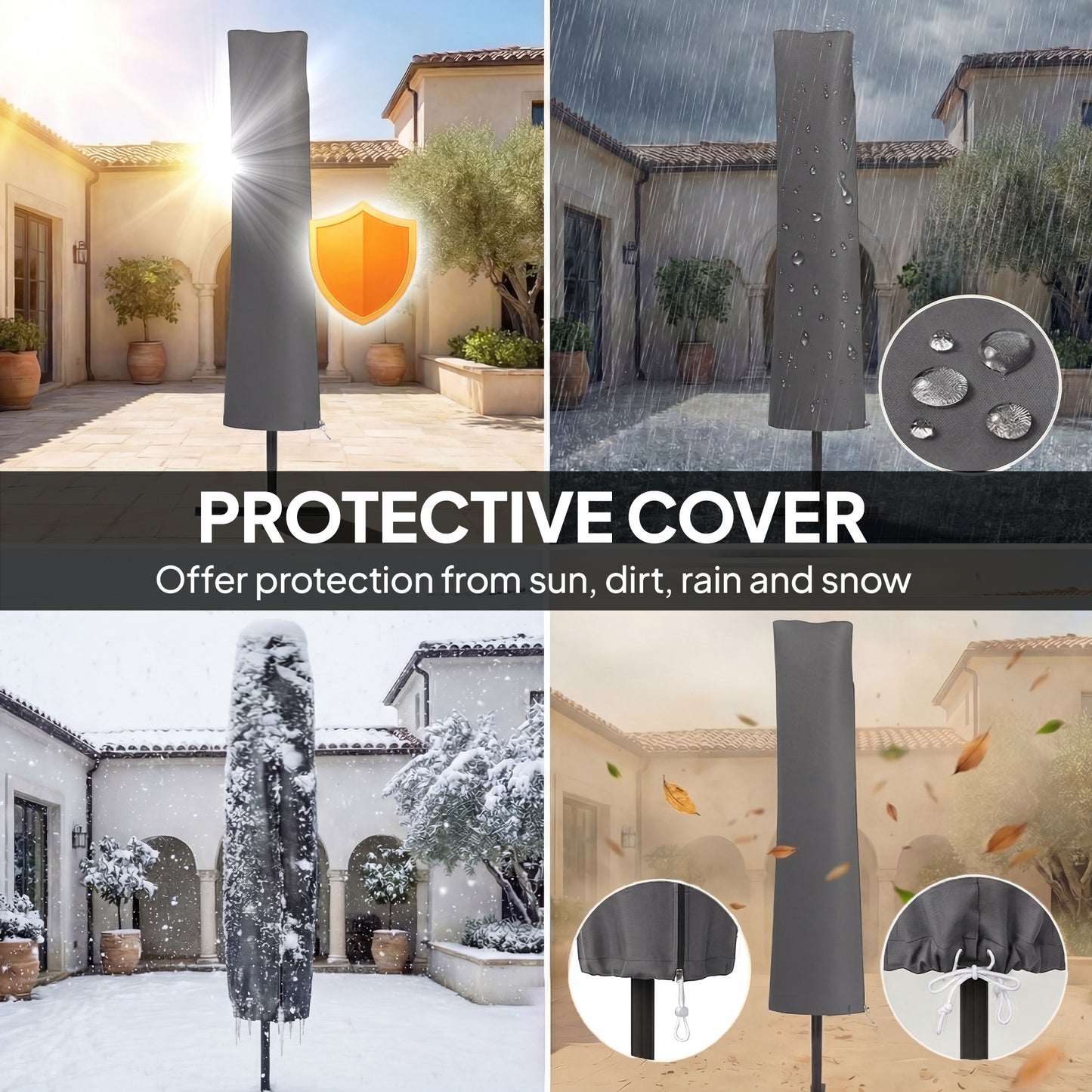 Outsunny 3 m Cantilever Parasol with Solar LED Lights Garden Umbrella with Cross Base, Black