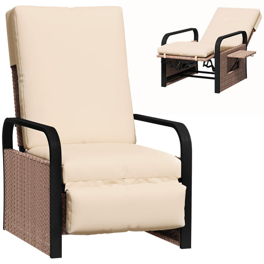 Outsunny 140Â° Reclining Rattan Armchair - Brown/Khaki