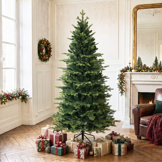 HOMCOM Geneva Fir Hinged Xmas Tree, 6ft/180cm Artificial Christmas Tree with 1610 Branch Tips, Foldable Steel Stand, Green