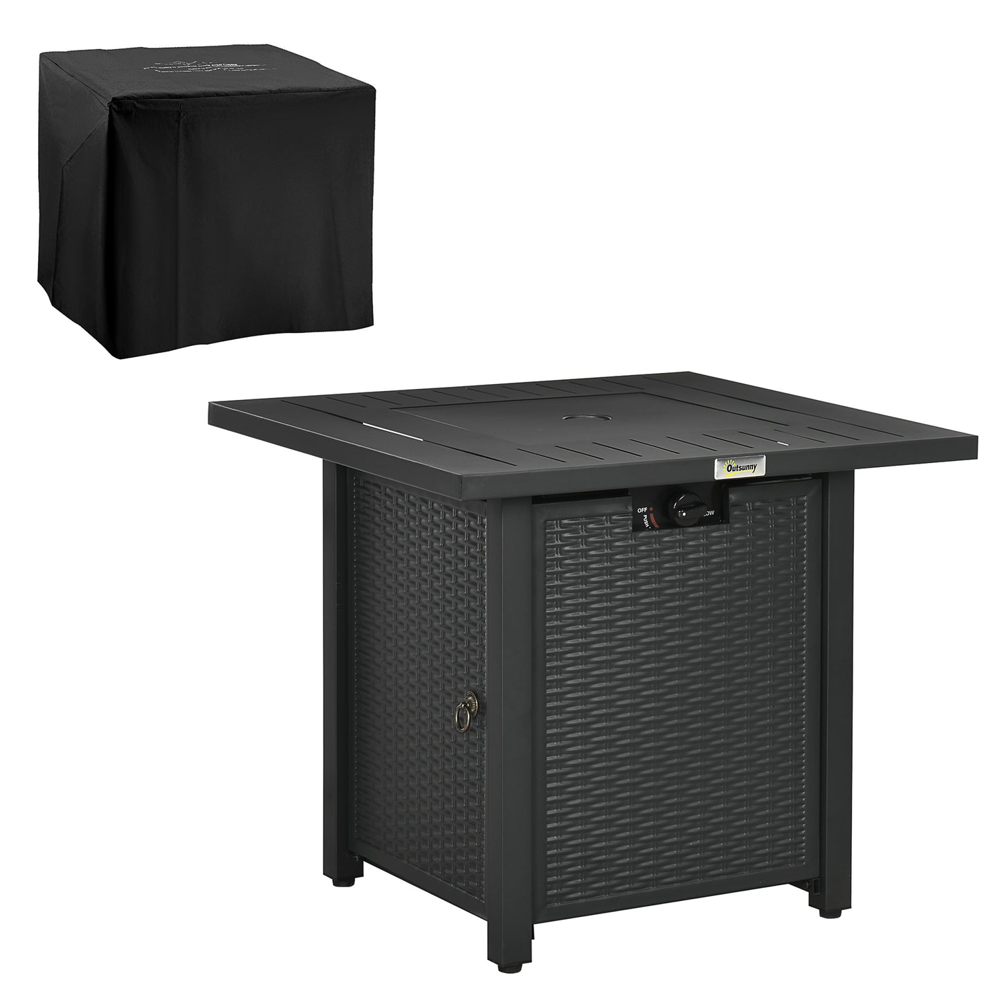 Outsunny Rattan-style Propane Gas Fire Pit Table with 40,000 BTU Burner, Square Smokeless Firepit Patio Heater with Thermocouple, Lava Rocks, Waterproof Cover, Spark Guard and Lid, Black Default Title