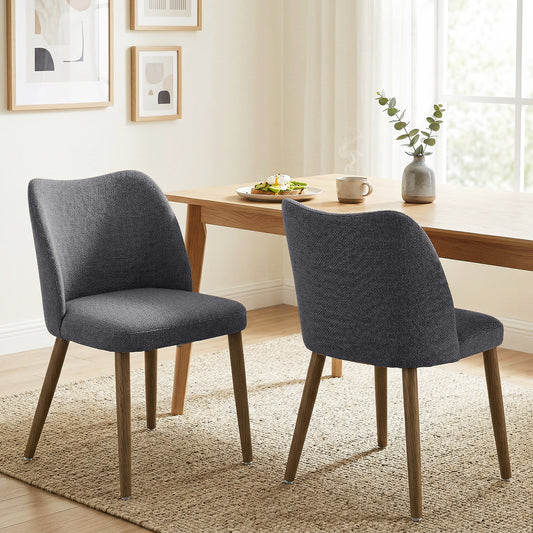 HOMCOM Dining Chairs Set of 2, Linen Upholstered Kitchen Chairs with Padded Seat, Curved Backrest, Rubberwood Legs, Dark Grey
