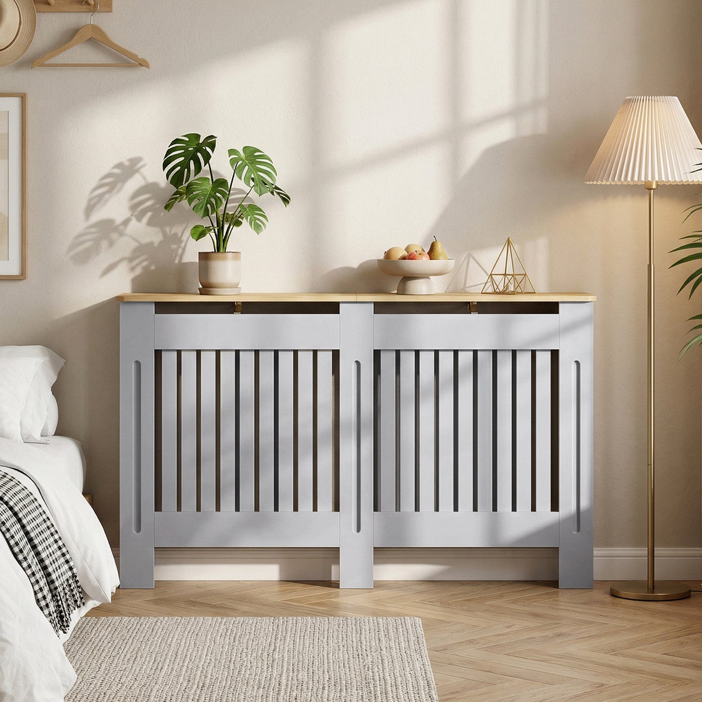 HOMCOM Slatted Radiator Cover, Painted Cabinet with Line Grill Design, 152L Ã— 19W Ã— 81H cm, Grey