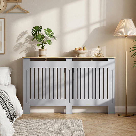 HOMCOM Slatted Radiator Cover, Painted Cabinet with Line Grill Design, 152L Ã— 19W Ã— 81H cm, Grey