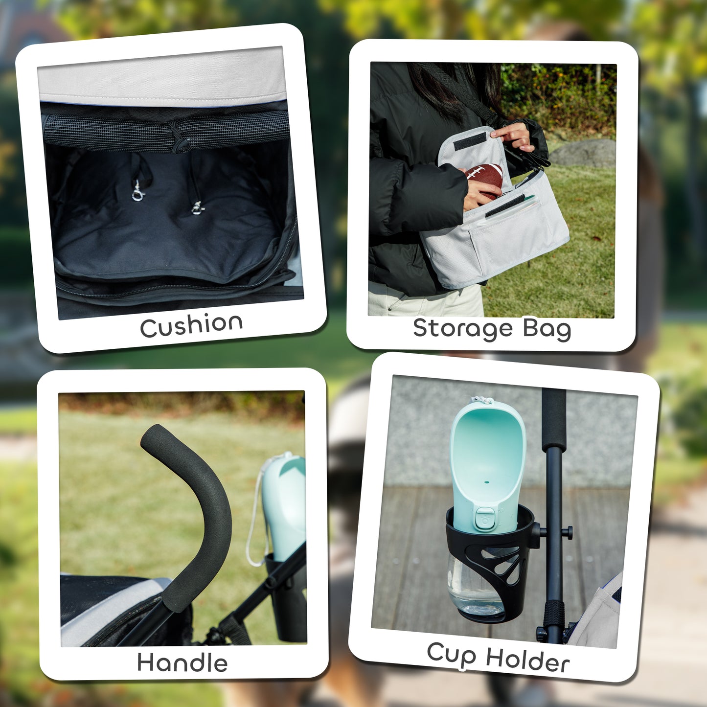 PawHut Foldable Dog Stroller, Lightweight Dog Pram w/ Shoulder Strap, Storage Bag, Cup Holder, Light Grey