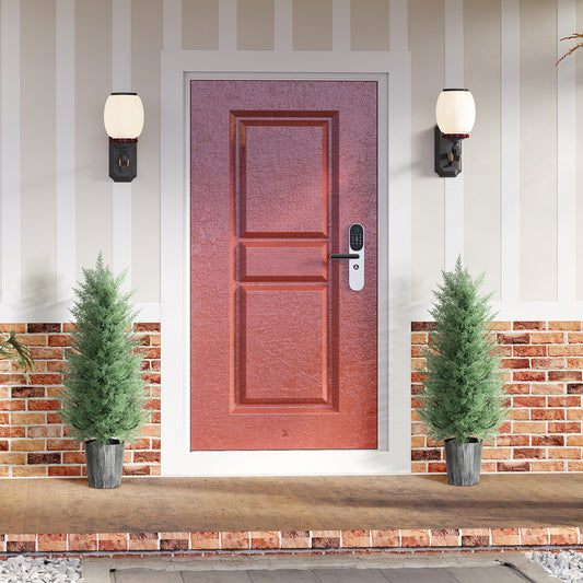 HOMCOM 90cm Artificial Cypress Trees Set of 2, UV Resistant Artificial Plants with Decorative Pot, Fake Plants for Indoor Outdoor Decor, Green