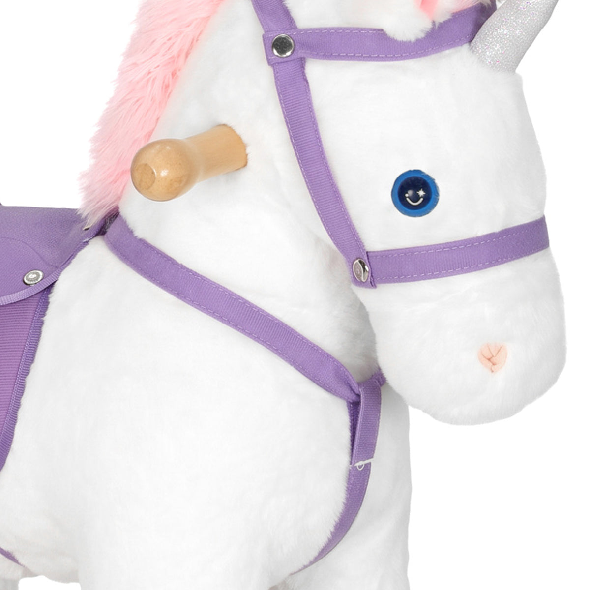 AIYAPLAY Unicorn Rocking Horse, Plush Ride On Horse with Hoof and Neighing, Rolling Wheels and Pedal for 3-8 Y, Up to 50kg, White