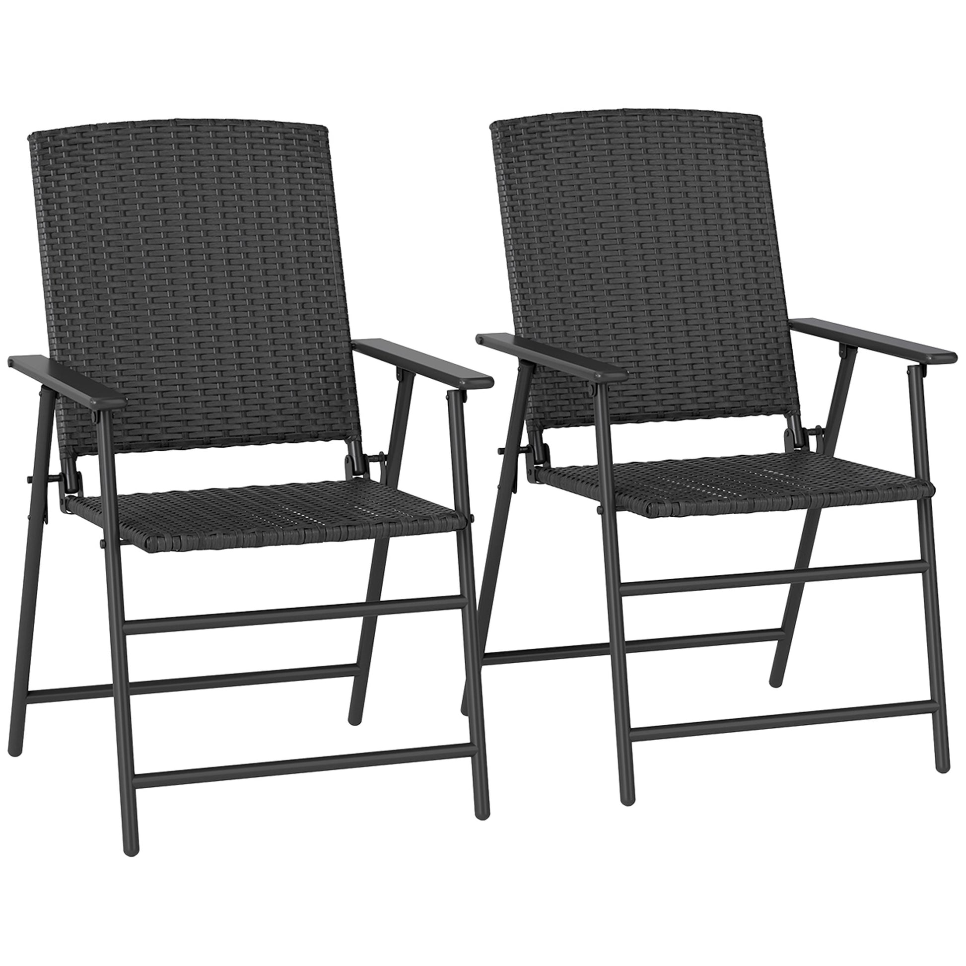 Outsunny Set of Two Folding Rattan Seat Chairs - Black Default Title