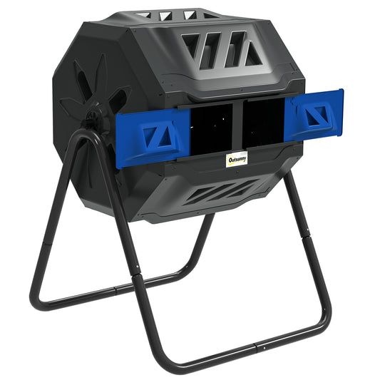 Outsunny 160L 360Â° Rotating Dual Chamber Composter - Blue