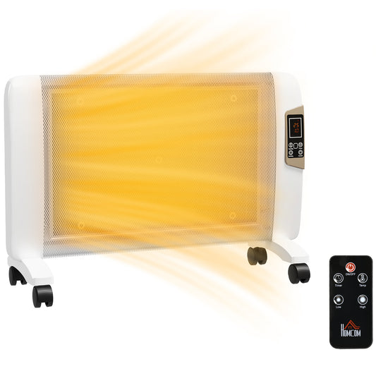 HOMCOM Mica Electric Space Heater, Portable Heater for Home with 2 Heat Settings, Living Room, Study, Garage, Adjustable Temperature 18-30Â°C, 1000W/2000W, White