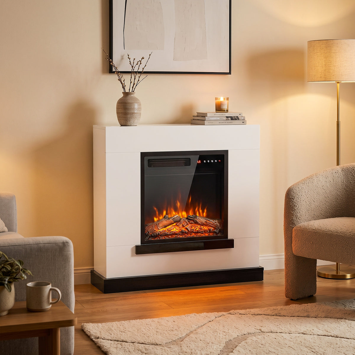 HOMCOM Freestanding Electric Fireplace Suite, Electric Fire and Surround, Adjustable Flame Effect, Remote, Timer, 900W/1800W
